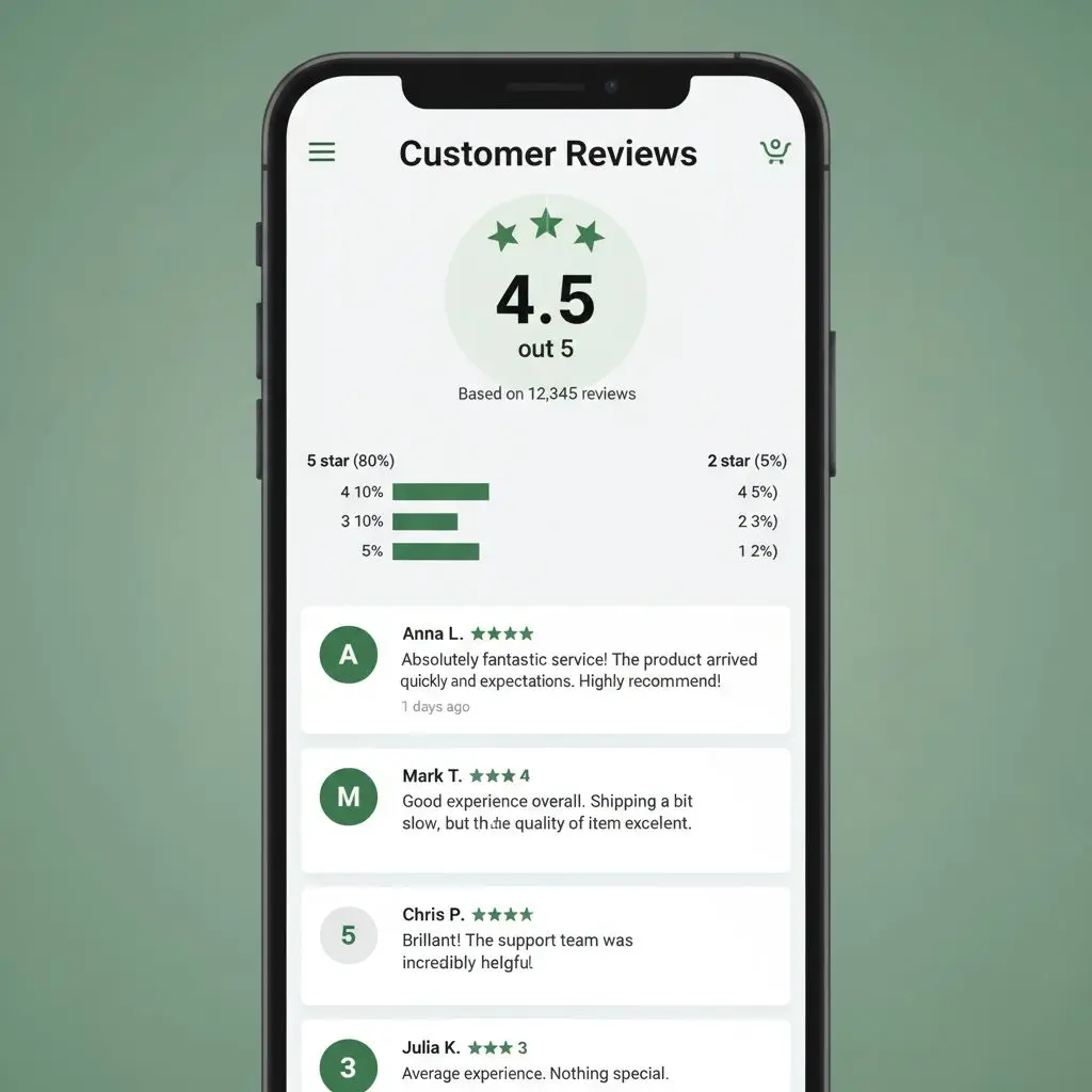 Schermata recensioni stile Trustpilot con valutazioni a stelle e feedback Bwin