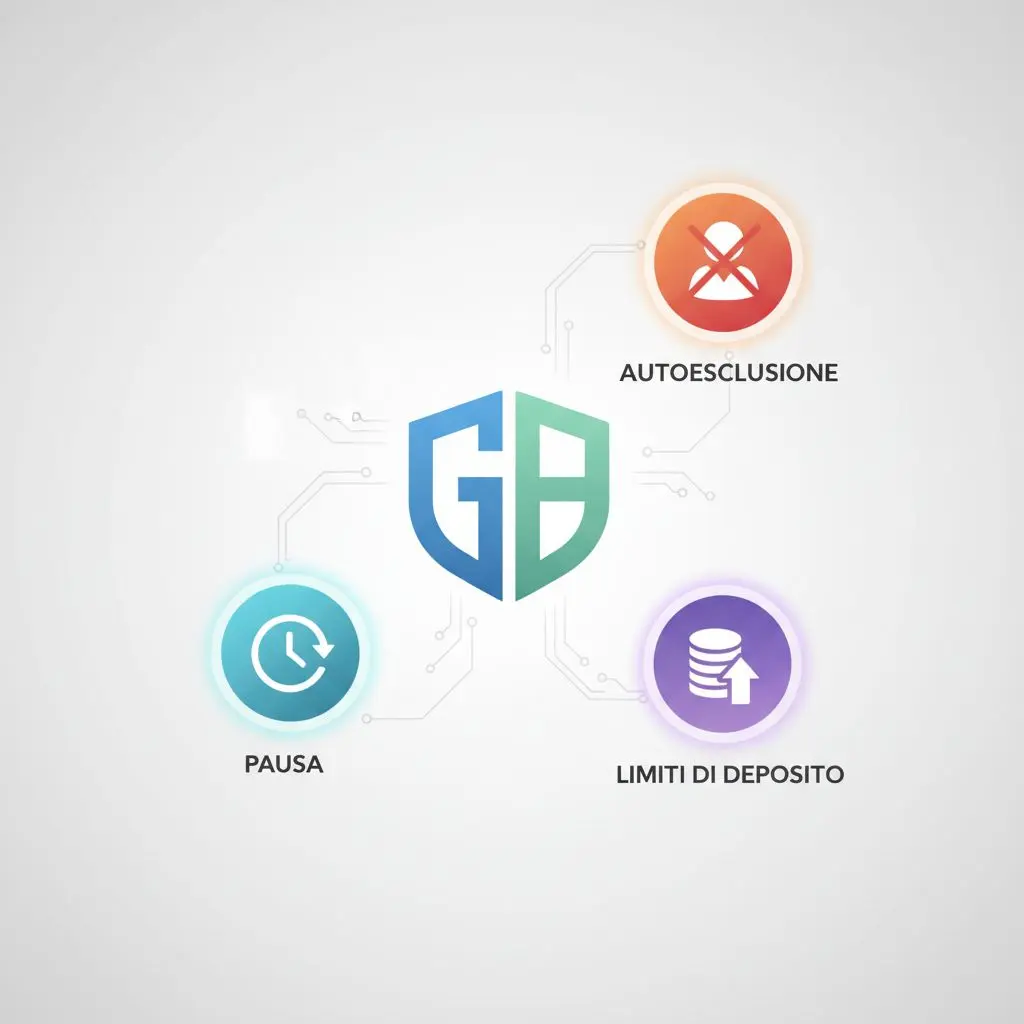 Schema degli strumenti di gioco responsabile attorno a logo di conto gioco