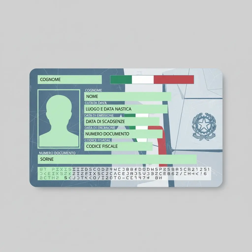 Documento d'identità con zone dati evidenziate per verifica conto Bwin
