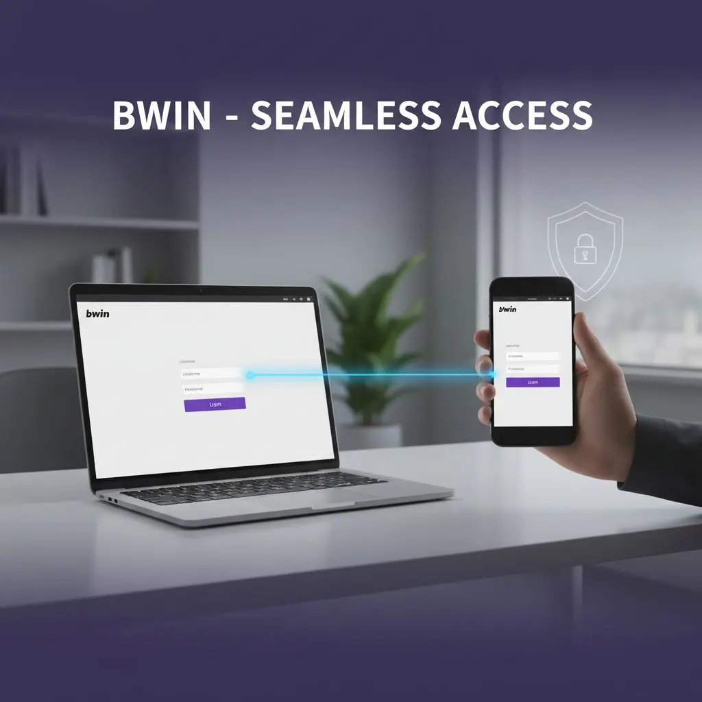 Utente accede in modo sicuro al conto bwin da desktop e smartphone, semplice accesso multitasking