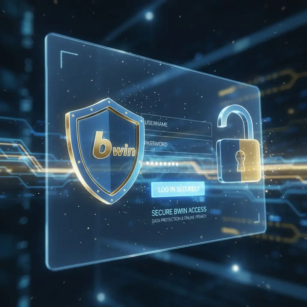 Schermata login bwin con icone di sicurezza: lucchetto e scudo digital