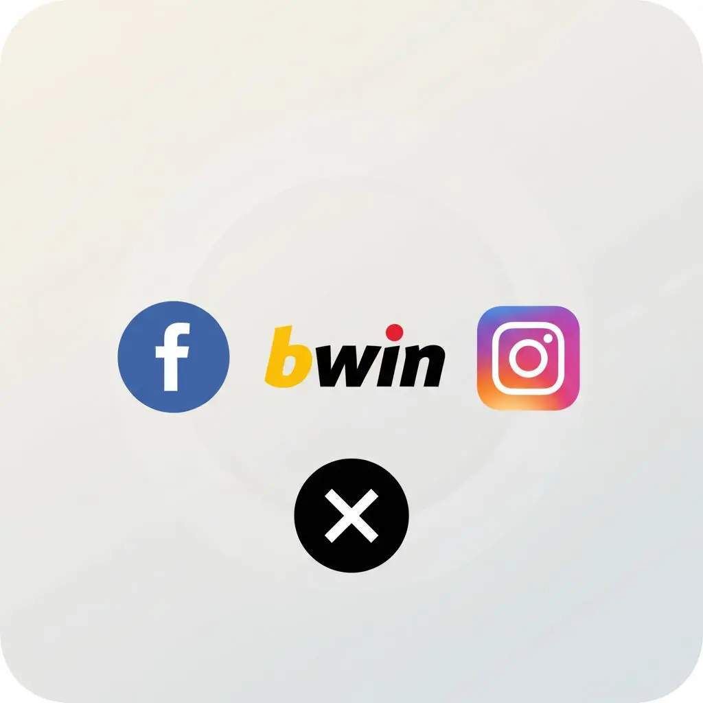 Logo bwin con icone Facebook, Instagram, Twitter su sfondo neutro