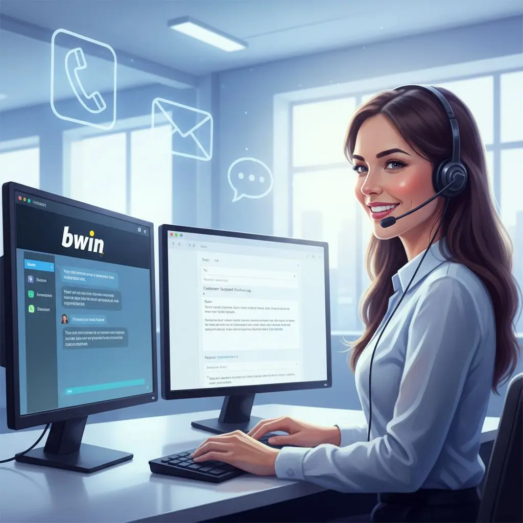 Assistente bwin risponde tramite chat live e telefono in ambiente digitale calmo