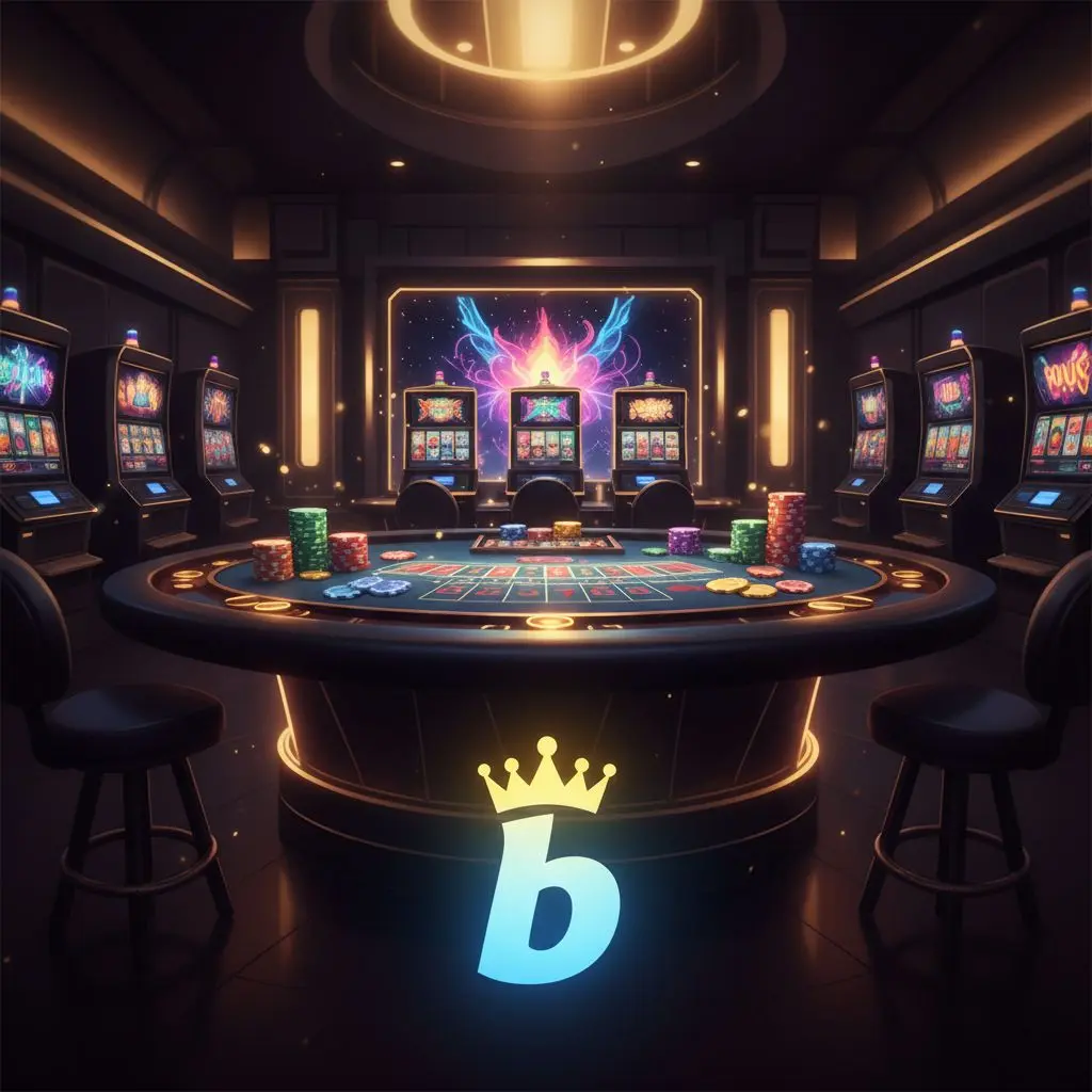 Scena elegante di casinò Bwin online con slot, fiches e atmosfera accogliente
