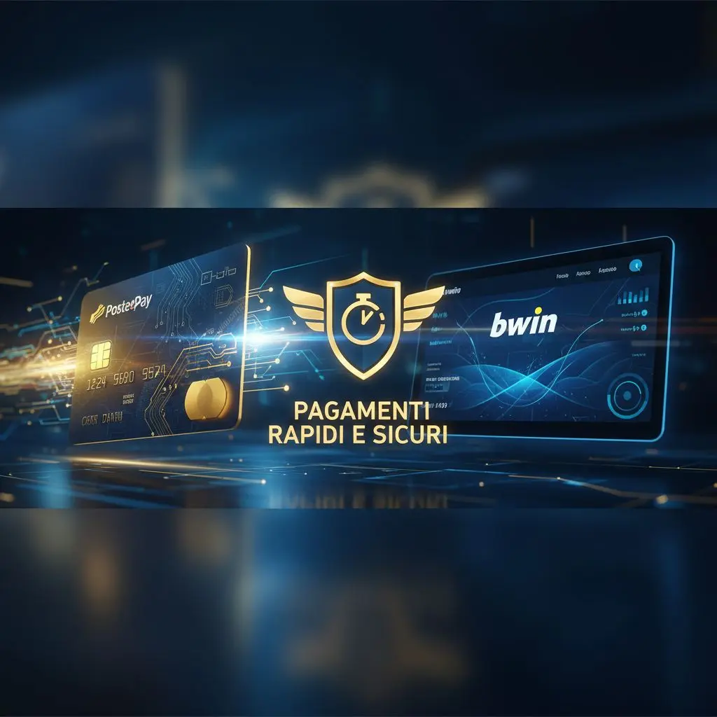 Banner con carta Postepay e piattaforma Bwin che evidenzia rapidità e sicurezza nei prelievi