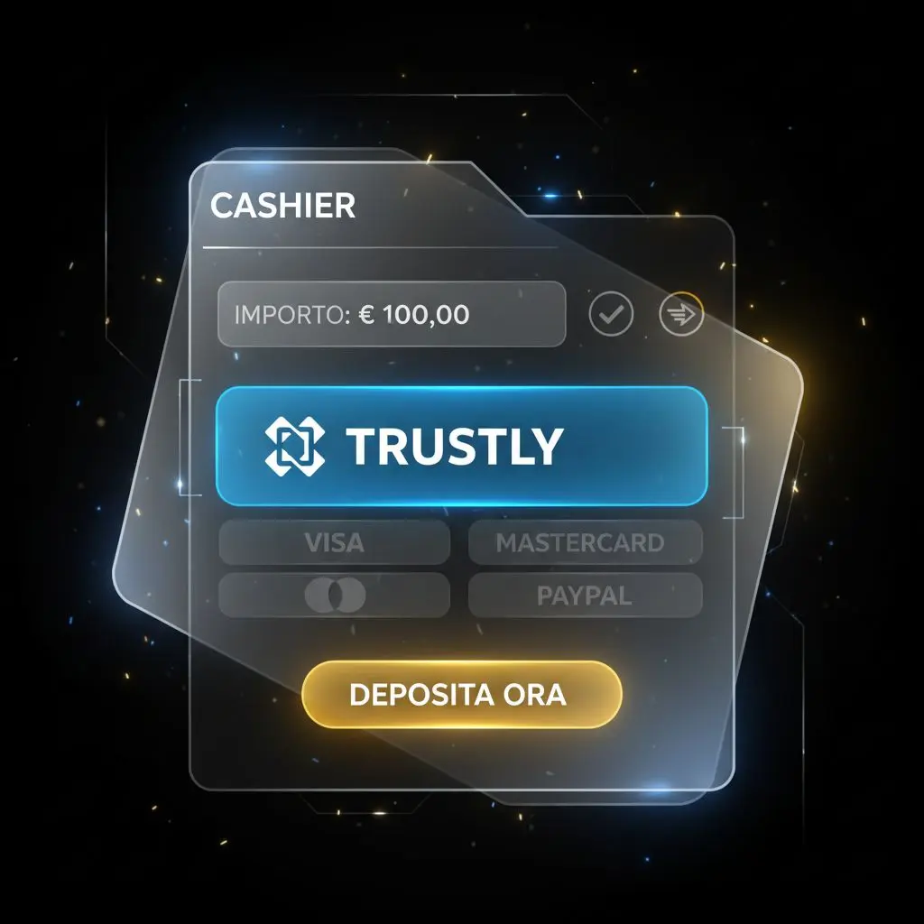 Schermata flusso deposito Trustly su Bwin con campo importo e opzione selezionata.
