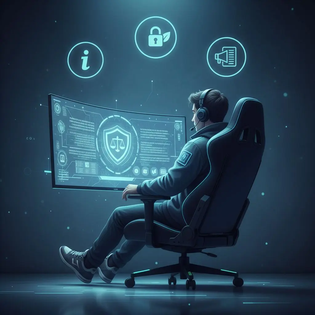 Giocatore legge informazioni legali su Bwin con icone di privacy e reclami in evidenza.