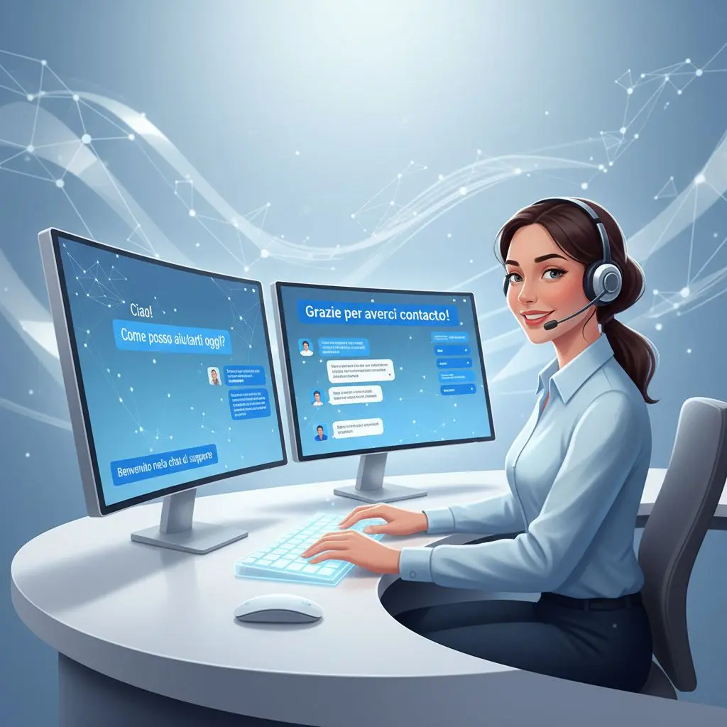 Operatore assistenza clienti online al computer, contatto servizio scommesse
